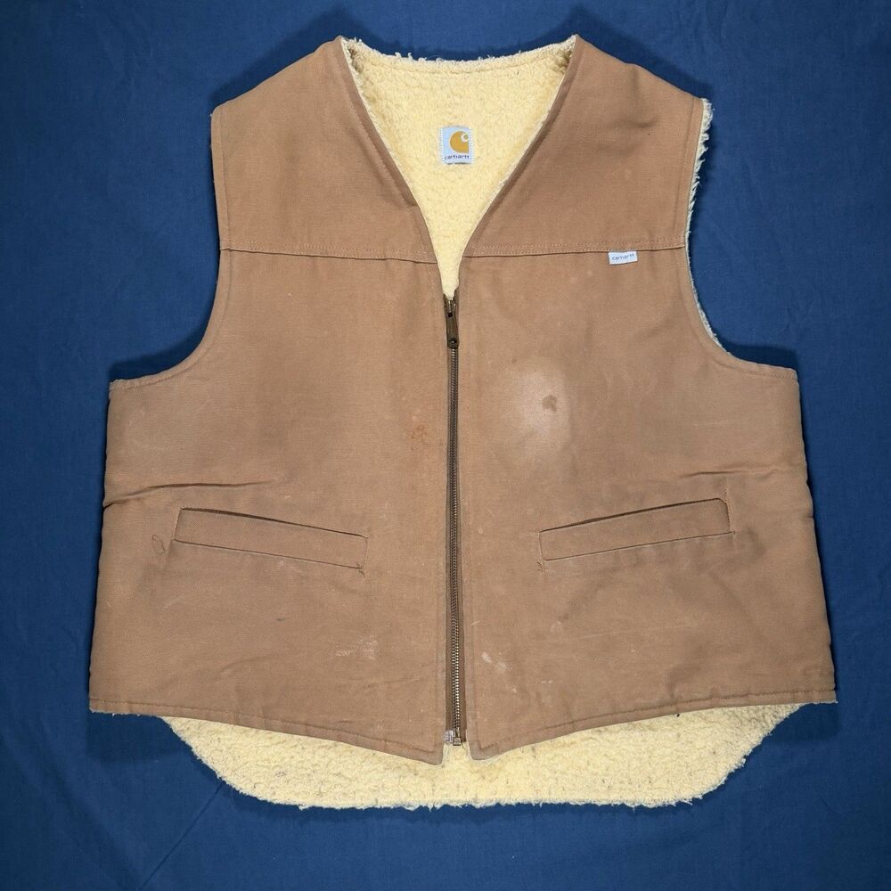 Vintage Carhartt 6SV Duck Vest Sherpa Lined XL Distressed Made USA Canvas